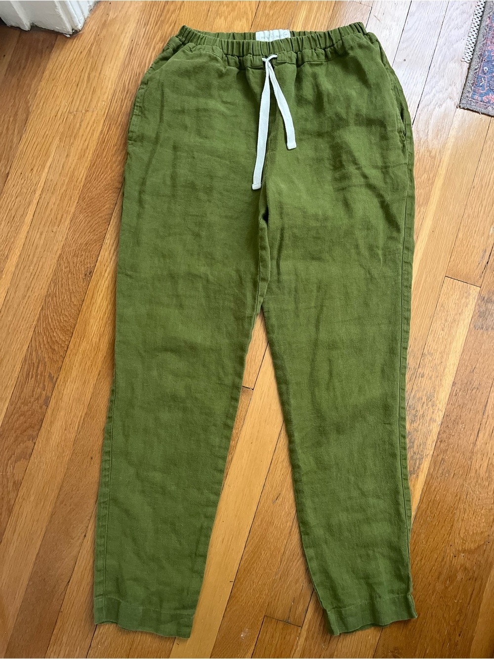 NotPerfectLinen Womens Pull On Linen Pants XS Green Earthy Boho Lagom Coastal